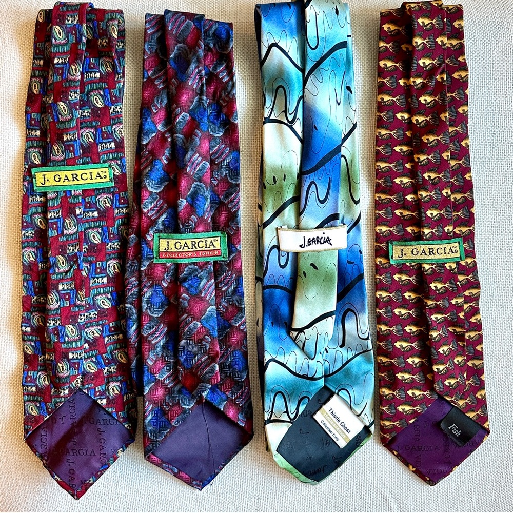 J. Garcia Vibrant Silk Ties in Red, Blue, and Yellow